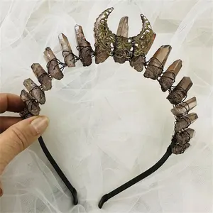 Accesorios para el cabello de cristal de cuarzo crudo, Tiara Natural para Cosplay de boda, corona de bruja