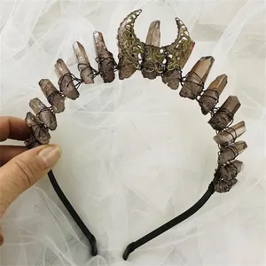 Rauwe Kwarts Kristal Haaraccessoires Natuurlijke Tiara Bruiloft Cosplay Heksen Kroon