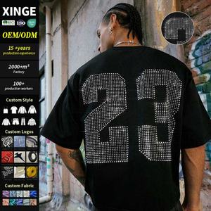 Camiseta Oversize Personalizada con Logo para Hombre, Estilo Urbano, Diseño Gráfico con Pedrería, Camiseta Corta con Hombros Caídos y Corte Cuadrado para Hombre - Product Image 1