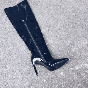 Bright Mirror Leather Women's Over Knee High <b>Boots</b> High Heels Winter Shoes Silver Pointed Toe Sexy Thigh <b>Boots</b> Big Size 48 - Product Image 6