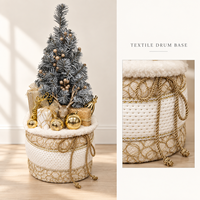 Sapin de Noël artificiel en or champagne de 60 cm (23,6 pouces) avec base en tissu blanc, décoration de sol pour les fêtes