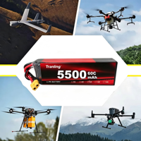 Baterai Drone FPV TL 5500mah 6S 23.7V, Pengosongan Tinggi TL-5500-6S-23.7V-2 350Wh/kg, Densitas Energi Tinggi, Drone Survei Sayap Tetap