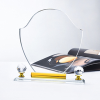 Nouveau produit en gros impression UV personnalisée plaque transparente K9 trophée en cristal de bouclier vierge avec base