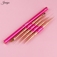Pinceau double face en métal rose et or rose pour ongles, art 3D, gel acrylique, 2 en 1.
