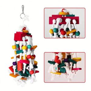 Jouet à mâcher réaliste et durable pour perroquet, avec corde en coton et bloc en bois, perles colorées, design interactif pour arbre - Product Image 5