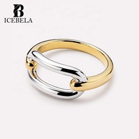 Bague minimaliste et tendance en argent sterling S925 à deux tons, design ellipse cercle, pour femmes