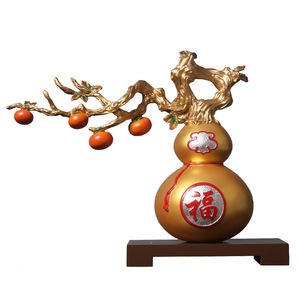 Décoration artisanale en résine en forme de gourde avec des kakis rouges et un symbole de la fortune pour la décoration Feng Shui du salon - Product Image 5
