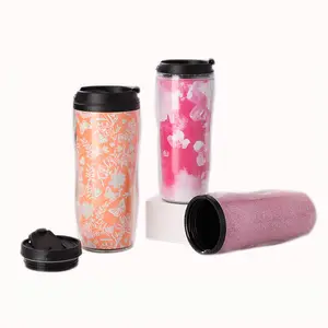 Reclame 14 Oz Diy Papier Print Insert Plastic Cup Foto Reismok Met Flip Top