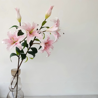 Bunga Lily Artifisial 3 Tangkai, Tahan Air, Sentuhan Sutra, Melembapkan, untuk Dekorasi Ruang Makan & Ruang Tamu (Grosir)