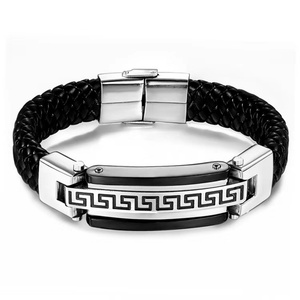 High Quality Wholesale Custom <b>Men</b> Bracelet Stainless Steel Magnetic Leather Bracelet - Product Image 1