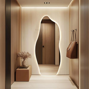 กระจกตกแต่งผนังบ้านแบบสั่งทำ กระจกเงาไร้กรอบรูปคลื่น พร้อมไฟ LED สำหรับห้องแต่งตัว กระจกเงาแบบเต็มตัว รูปทรงคลื่นไม่สม่ำเสมอ - Product Image 5