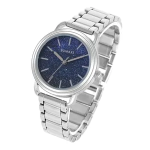 Bonsem relógio feminino, relógio de pulso feminino modelo 9956 com resistência à água, popular, azul escuro, brilhante, mostrador em estrelas