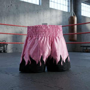 Pantalones Cortos de Boxeo Pink Flame Trim para Mujer, Corte Regular, 100% Poliéster Elástico, Ropa de Artes Marciales, Talla Adulto - Product Image 3