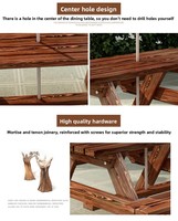 Ensemble de table de pique-nique en bois épaissi anti-corrosion, chaise de salle à manger d'extérieur avec trou pour parasol, pour usage en restaurant