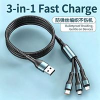 Kabel Data Jalinan Nilon 120W 1,2 Meter, Pengisi Daya Mobil Tiga-dalam-Satu Pengisian Cepat, Kompatibel dengan Ponsel Huawei dan Xiaomi