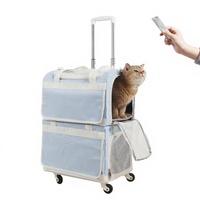 Sac de transport à roulettes pour animaux de compagnie avec poignée télescopique, sac de voyage 2 niveaux pour chat et chien avec rideau et ventilation en maille, portable, bleu