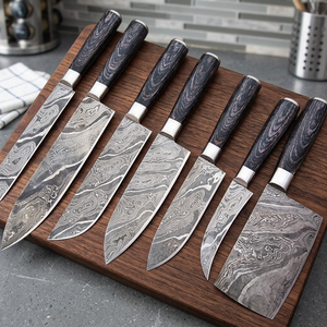 Couteaux ZR de qualité industrielle, couteau de chef en damas fait main, ensemble de cuisine 7 pièces non réglable, manche en bois, OEM MH.47, lieu d'origine PK - Product Image 3