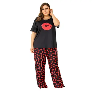 Женские пижамные комплекты больших размеров, женские летние костюмы для дома с коротким рукавом, комплекты из 2 предметов, пижамы больших размеров для женщин, Ночная одежда