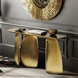 Mesa de consola dorada moderna de lujo para pasillo de entrada, sala de estar y Esquina de Villa, muebles de consola de portal ovalado Irregular - Product Image 4