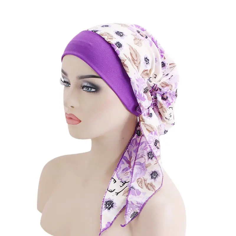 Venta al por mayor de moda banda elástica Head Wrap Hijab musulmán pre-atado bufanda turbante gorras para mujer