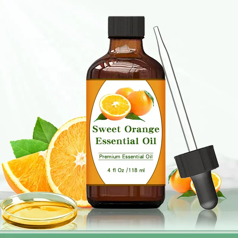 118Ml 4Oz Koude Pers Biologische Sinaasappelolie Voor Gezicht 100% Natuurlijke Citrus Etherische Oliën
