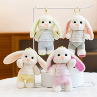 Porte-clés en peluche articulé et mobile, ours en peluche ou lapin, avec vêtements amovibles, mini breloque de sac moelleuse
