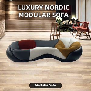 تصميم أصلي بعناصر بيكاسو، أريكة فاخرة بطراز الفيلا، ألوان تجريدية، أثاث غرفة المعيشة من المخمل المصقول - Product Image 2