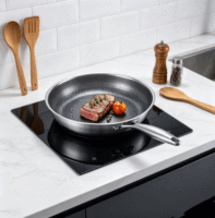 Poêle universelle FLEY en acier inoxydable, hybride nid d'abeille, antiadhésive, cuisson uniforme, durable, pour friture quotidienne