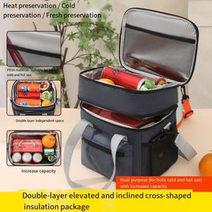 Double Layer Large Capacity Insulated Lunch Bag Cooler Tote Bag Portable Crossbody Picnic Food Cooler Bag for Office Camping - Product Image 4