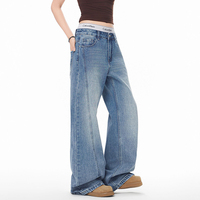 Jean ample bleu délavé style rétro américain avec coutures tendance, coupe slim et jambe large, nouvelle collection de haute qualité pour homme