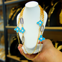 Kalung Panjang Desainer Fashion Terbaru Lapis Emas 21k Perhiasan Klasik Pengantin untuk Wanita Pesta