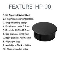 OUORO HP-90 Bouchon de trou en plastique / Cache-câble étanche 90 mm (Blanc/Noir) 50 pièces/sac pour étanchéité de trous de panneau