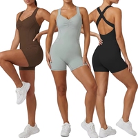 Combinaison de sport sans manches pour femme avec logo personnalisé, short de yoga, justaucorps dos nu croisé, vêtements de sport pour la gym
