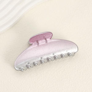 Pince à cheveux requin demi-ronde 11 cm en PC rose dégradé scintillant pour femme, usage quotidien décontracté - Product Image 6