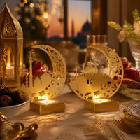 Décoration de maison islamique, décoration de fête sur le thème du tourisme, décoration de rassemblement, porte-bougie en métal doré découpé au laser en forme de croissant de lune et de mosquée