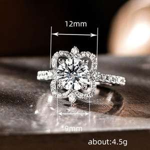 Anello elegante da donna con zirconi a forma di fiore, ornamento floreale di alta qualità in stile europeo per appuntamenti romantici - Product Image 5