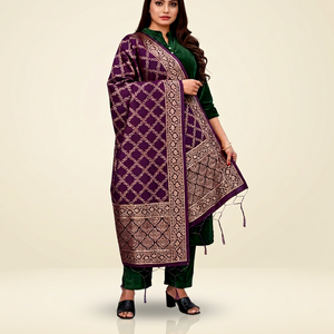 Wholesale Traditional Purple Banarasi Silk Jacquard Women's Ethnic Wedding <b>Gift</b> Scarf Shawl Gold Zari Work - Product Image 1