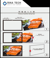 Boîte lumineuse LED ultra-mince Rina-Tech avec cadre à clipser, alimentation intégrée, forme et puissance personnalisables, 1500x500x15MM, origine Chine