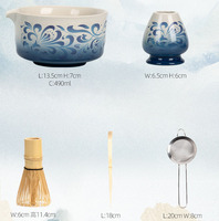 Ensemble de vaisselle en céramique Japandi écologique bleu et blanc classique, cinq pièces, pour café et matcha