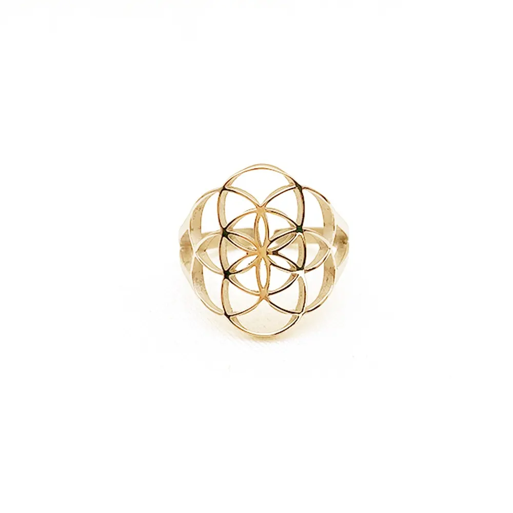 Clásico semilla de la vida Boho anillo elegante de las mujeres de gran Chakra diseños de anillo ajustable oro Geometría Sagrada Europa encanto par joyería
