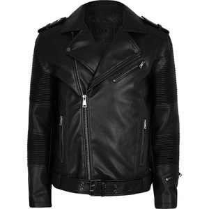 2023 New Fashion Cool High Street <strong>Mens</strong> Black Faux Pu or Genuine Leather Belted Biker Jacket - Product Image 5