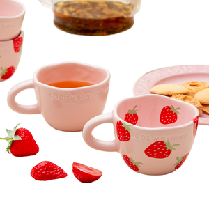 Custom Printed Ceramic Cups Wholesale Ceramic Strawberry <b>Pattern</b> Mug Handmade Porcelain Strawberry Coffee Cups - Product Image 1