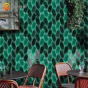 Trung Quốc Nhà Máy Bóng Tối Màu Xanh Lá Cây Hình Dạng Lá Tường Gốm Mosaic <span class=keywords><strong>Backsplash</strong></span> Lá Gốm Gạch Mosaic Cho Tường Trang Trí - Product Image 5