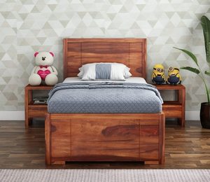 Cama Individual Premium de Madera Maciza de Sheesham con Cama Nido Extraíble y Almacenamiento, Acabado en Nogal Natural - Product Image 5