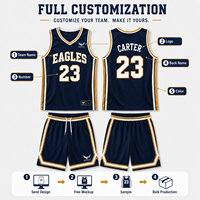 Ensemble d'uniformes de basketball personnalisés en maille respirante pour enfants, jeunes, hommes et adultes, avec design libre, sublimation, thème équipe universitaire marine et or, pour le spirit scolaire