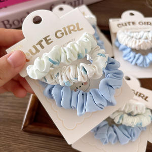 Venta al por mayor 3 uds bandas de pelo de satén para niñas de color azul estilo de moda Scrunchies accesorios diarios para el cabello para cola de caballo - Product Image 2
