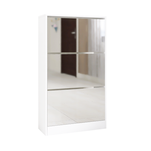 Moderno Armario Estrecho para Zapatos con Espejo, 4 Cajones, Mueble Zapatero Delgado de Madera, Organizador de Zapatos de 3 Niveles para Sala de Estar, Hogar, Apartamento, Blanco - Product Image 4