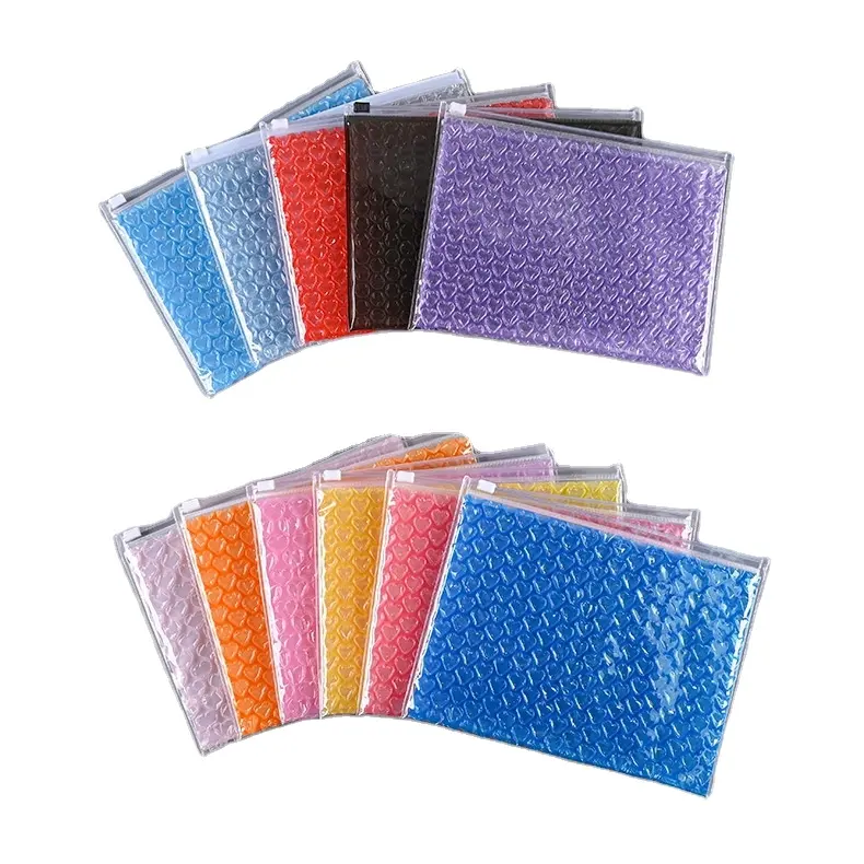 도매 PVC 버블 백 다채로운 재사용 우편물 지퍼 선물 포장 가방 충격 방지 밀봉 버블 필름 지퍼 파우치