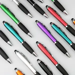 Grosir pulpen menulis Logo LED cetak kustom dengan Stylus 1.0mm plastik