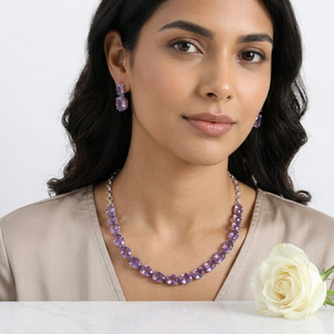 Ensemble collier et boucles d'oreilles en améthyste naturelle, argent sterling 925, bijoux fins, fournisseur en gros OEM ODM - Product Image 5